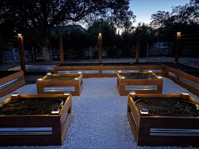 Garden pergola at dusk